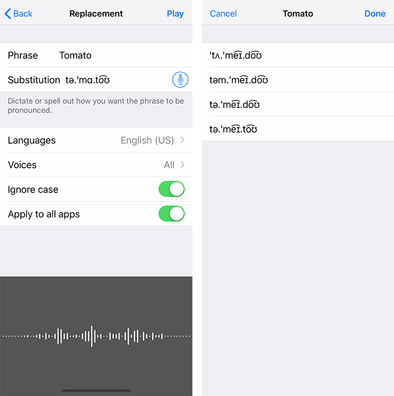 Speech Pronunciation Replacement