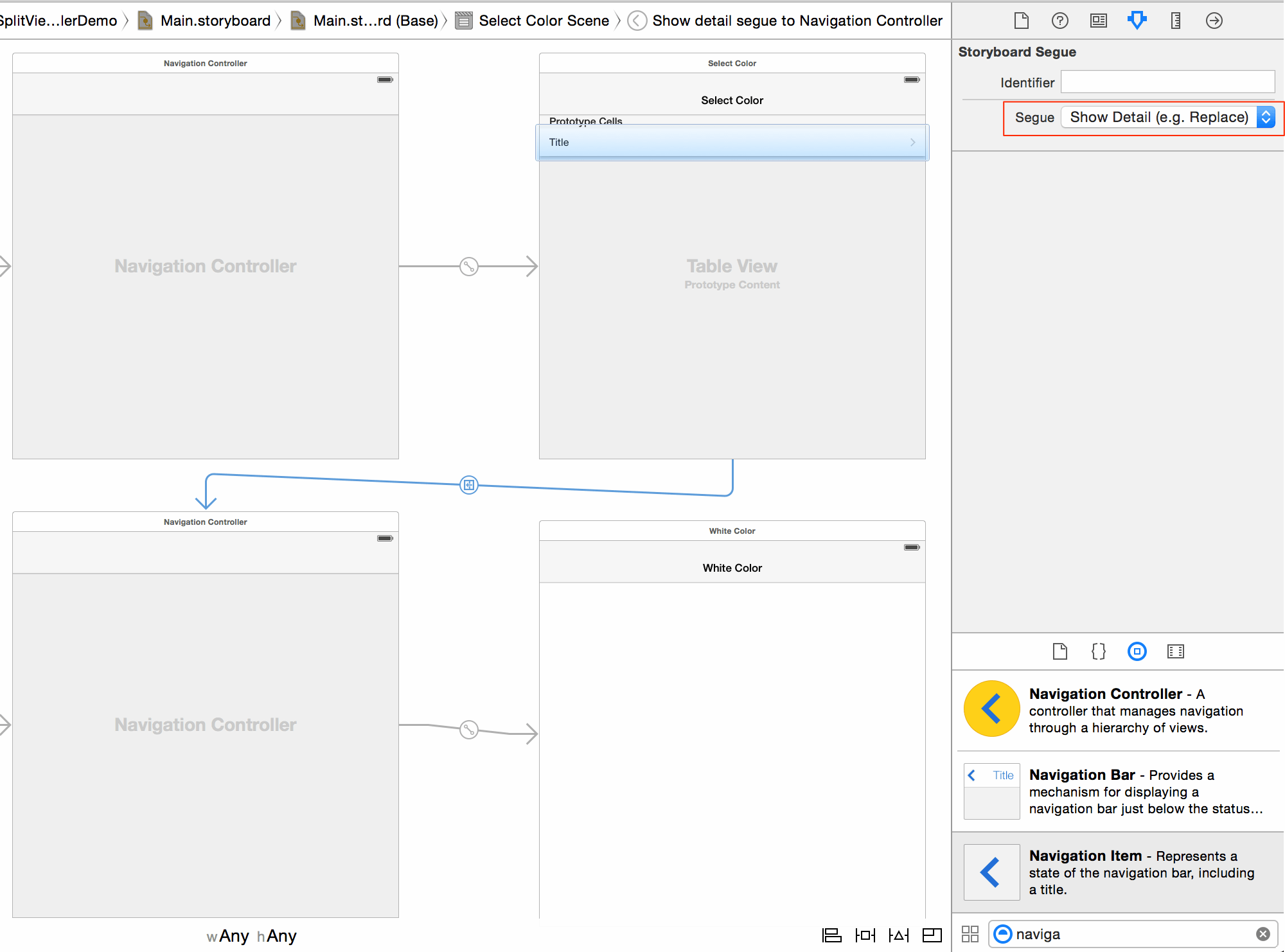 UISplitViewController Show Detail Segue