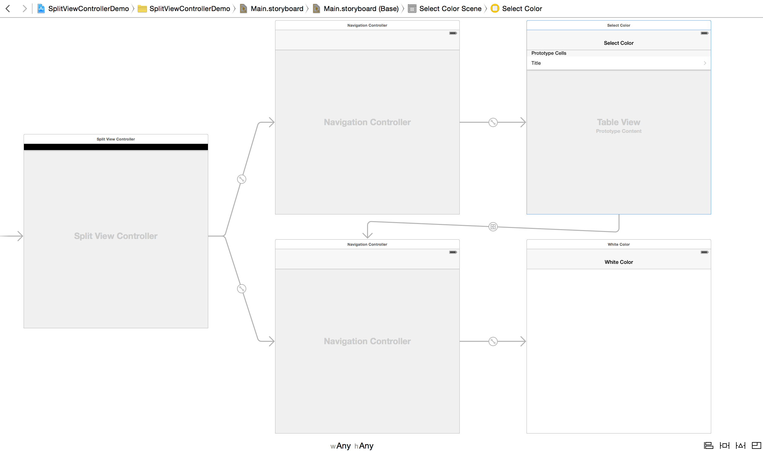 UISplitViewController Storyboard Layout